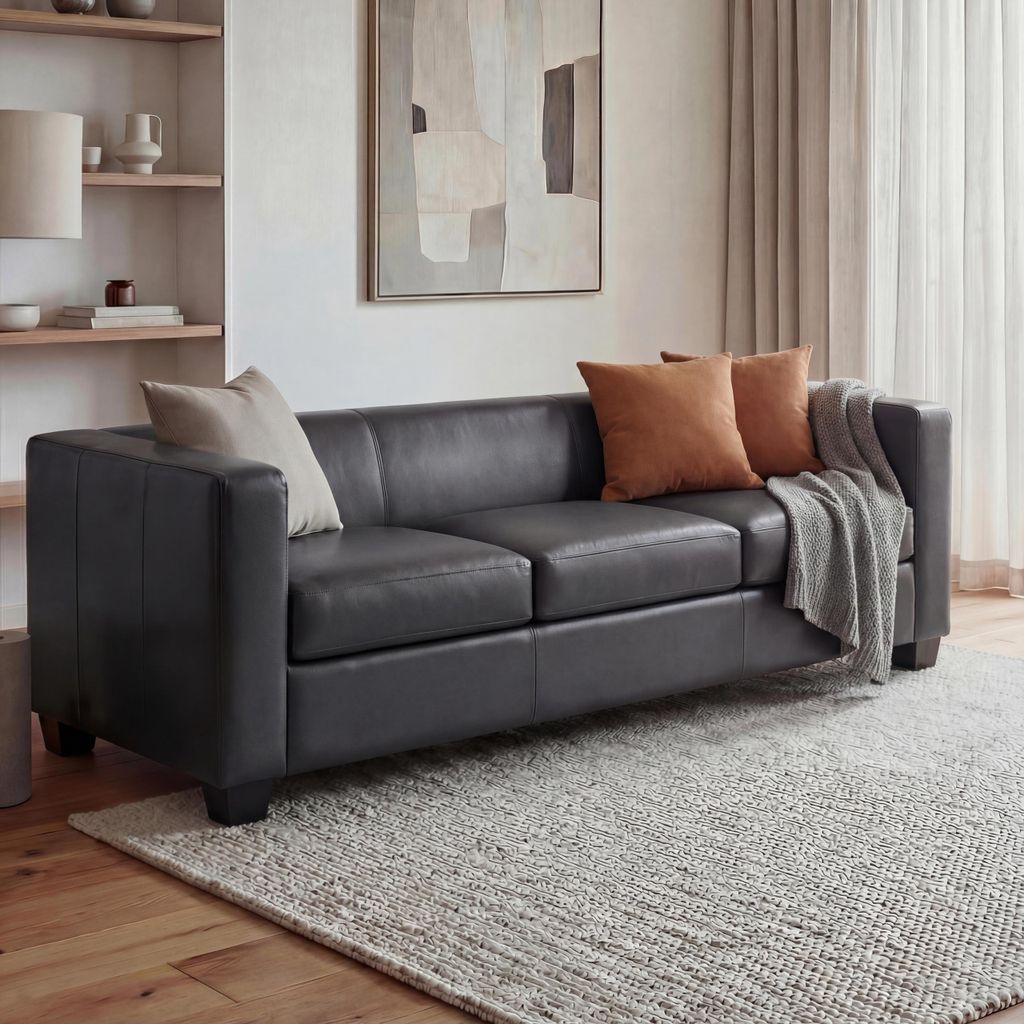 3er Sofa Couch Loungesofa Lille Kunstleder, dunkelgrau
