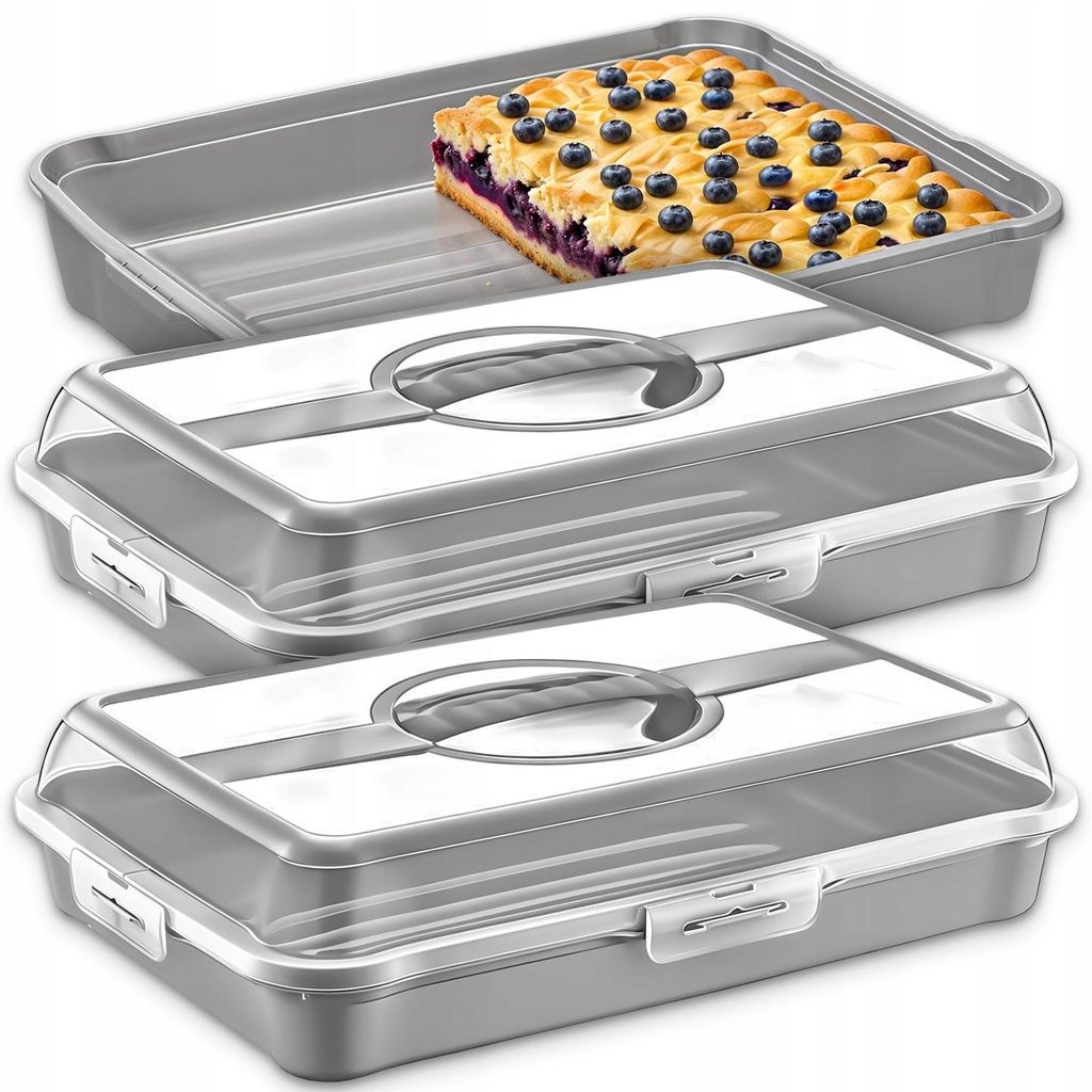 Kuketo | Kuchenbox XL 2er-Set 43 x 29,5 x 10 cm Mit Deckel & Griff – Transportbox Für Kuchen, Torten & Gebäck – BPA-frei & Stabil