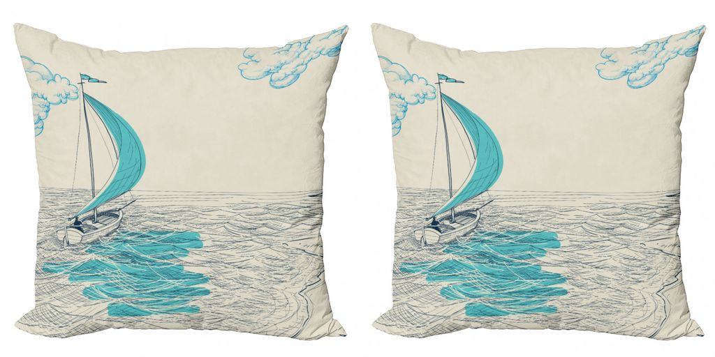 ABAKUHAUS Nautisch Kissenbezug Set (2Stück), Segelboot Reflexion Bewölkten Himmel Sandy Strand Shoreline Hobby Wassersport, 60x60cm, Aqua Beige