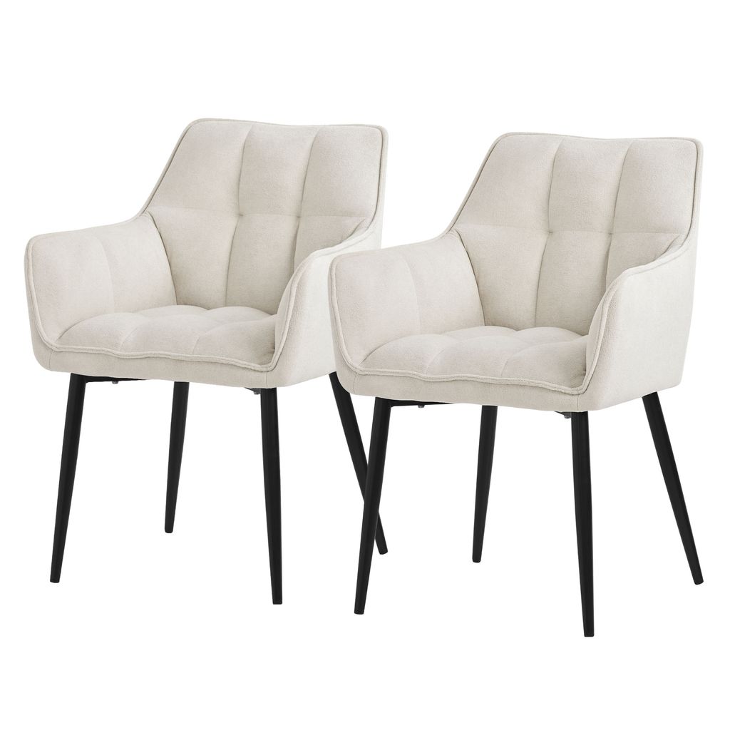 ML-Design 2x Esszimmerstuhl aus Frotteestoff, Creme, mit dickem gepolsterter Sitz