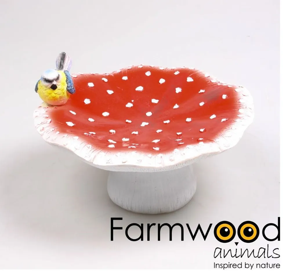 Abreuvoir pour Oiseaux Design Champignons en Résine Durable 23cm