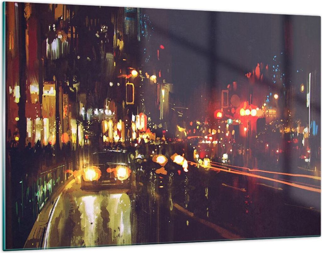 Bilder auf glas - Stadt Nacht Straße - 120x80cm - Glasbilder - Wandbilder - Kunstdruck - zum Aufhängen bereit - Wanddekoration aus Glas - Glas Bi...