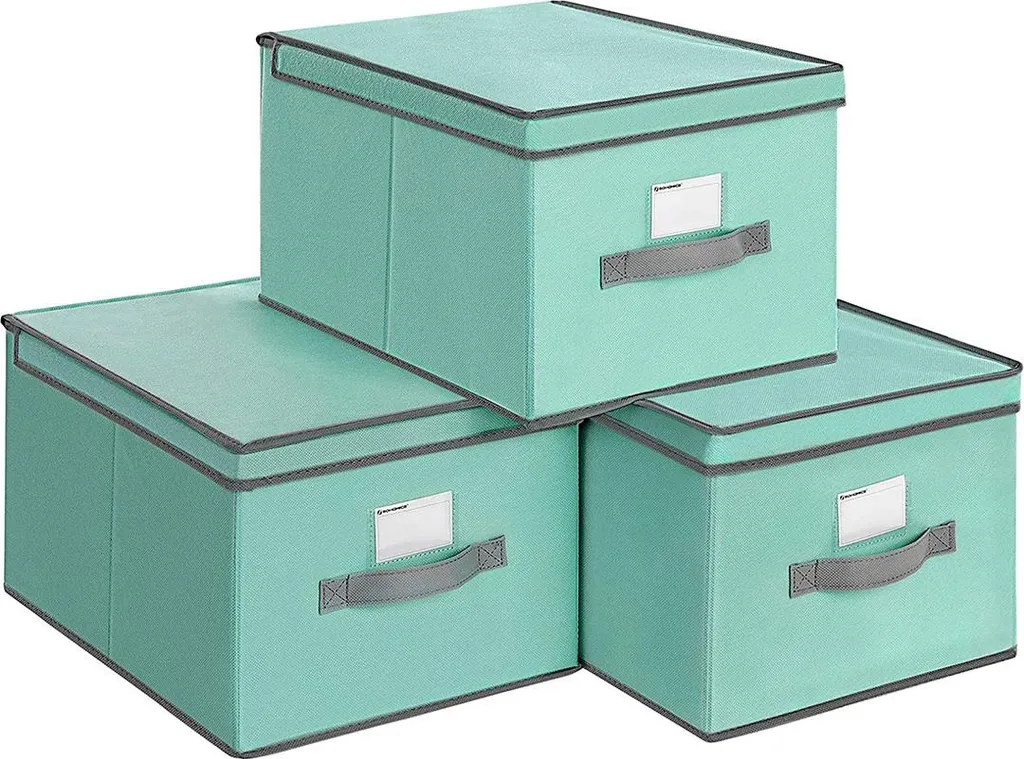 Boîtes pliables avec couvercle en tissu gris - Lot de 3 bacs de rangement