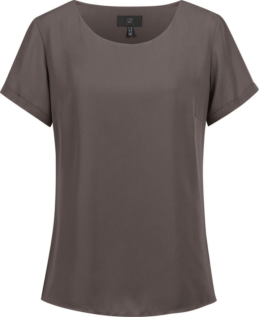 Greiff CHIFFON Damen Chiffon-Bluse Kurzarm Rundhals Regular Taupe 48