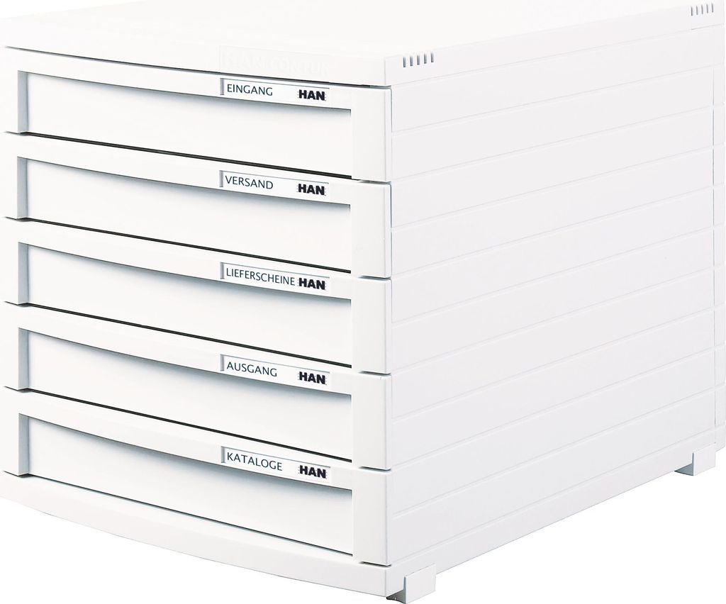 Schubladenbox CONTUR für DIN B4 5 Schübe, weiß, 300 x 382 x 307 mm