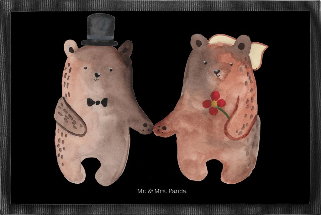 Mr. & Mrs. Panda fußmatte Bär Heirat 50 x 75 cm - Schwarz - Geschenk, Schmutzfangmatte, Outdoor-Matte, Türmatte, Bodenvorleger, Teddy, Schuhabst...