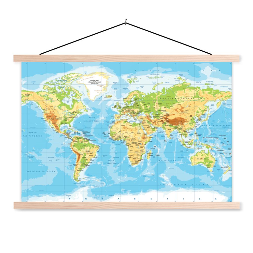MuchoWow Textilposter Weltkarte - Statistisch - Blau - Erde - Bildung 120x80 cm mit holzfarbenen Rahmen - Aufhängeset