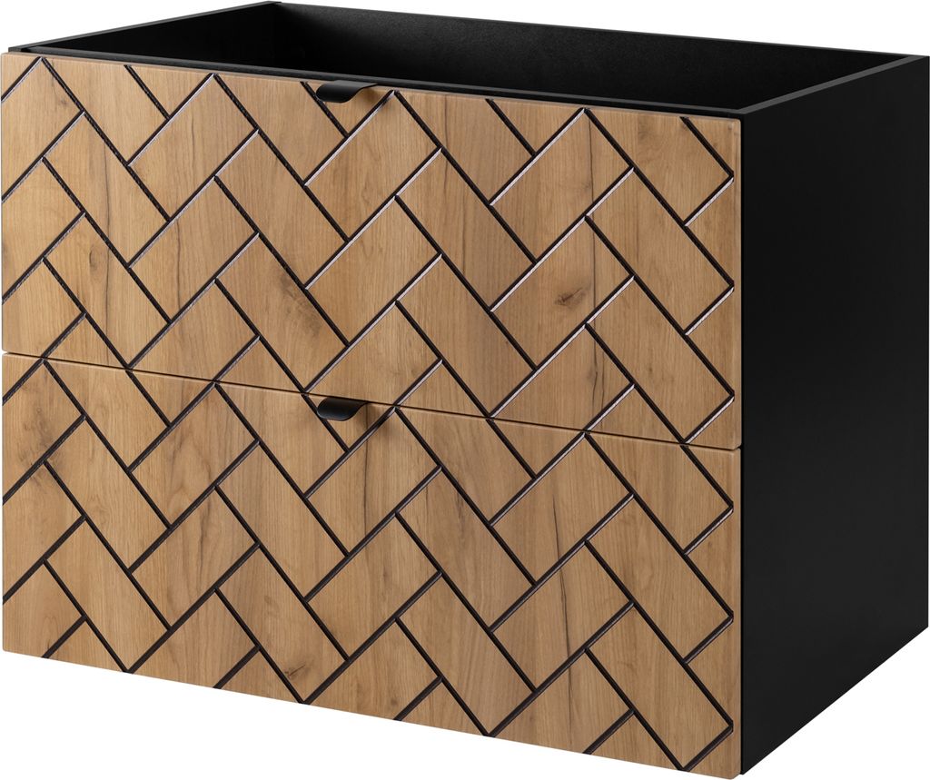 Badezimmerschrank, Eiche Craft mit schwarzer Griff, 80 x 57 x 46 cm