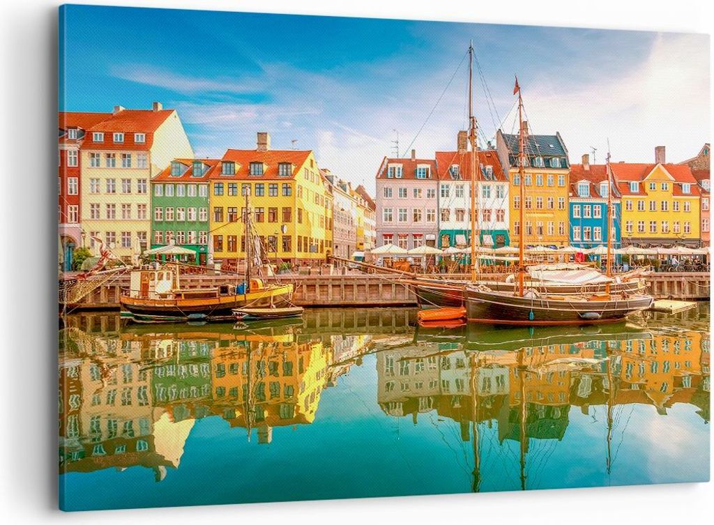Bild auf Leinwand - Leinwandbild - Segelboote Wasser Architektur Hafen - 100x70cm - Wand Bild - Wanddeko - Leinwanddruck - Bilder - Kunstdruck - Le...