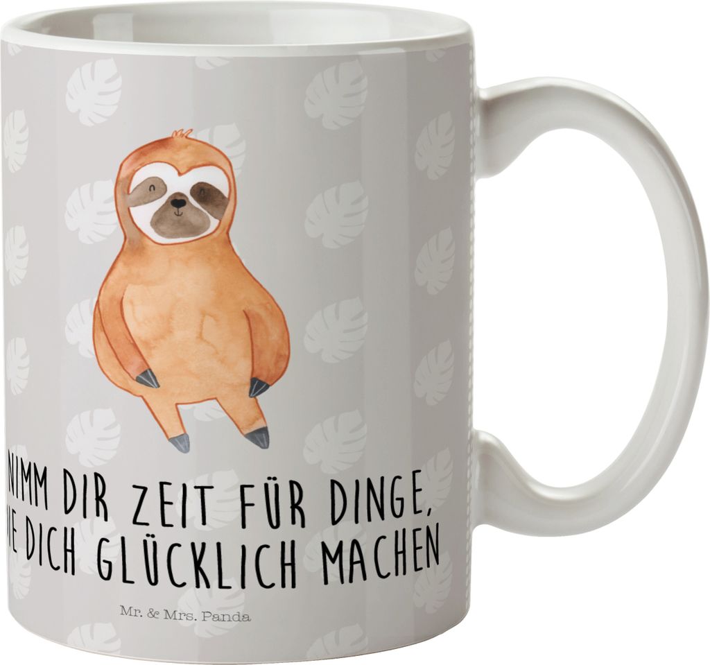 Mr. & Mrs. Panda Plastikbecher Faultier Zufrieden - Grau Pastell - Geschenk, Mehrwegbecher, Glück, Kinderbecher, Kindertasse, Glücklich, Happy, T...
