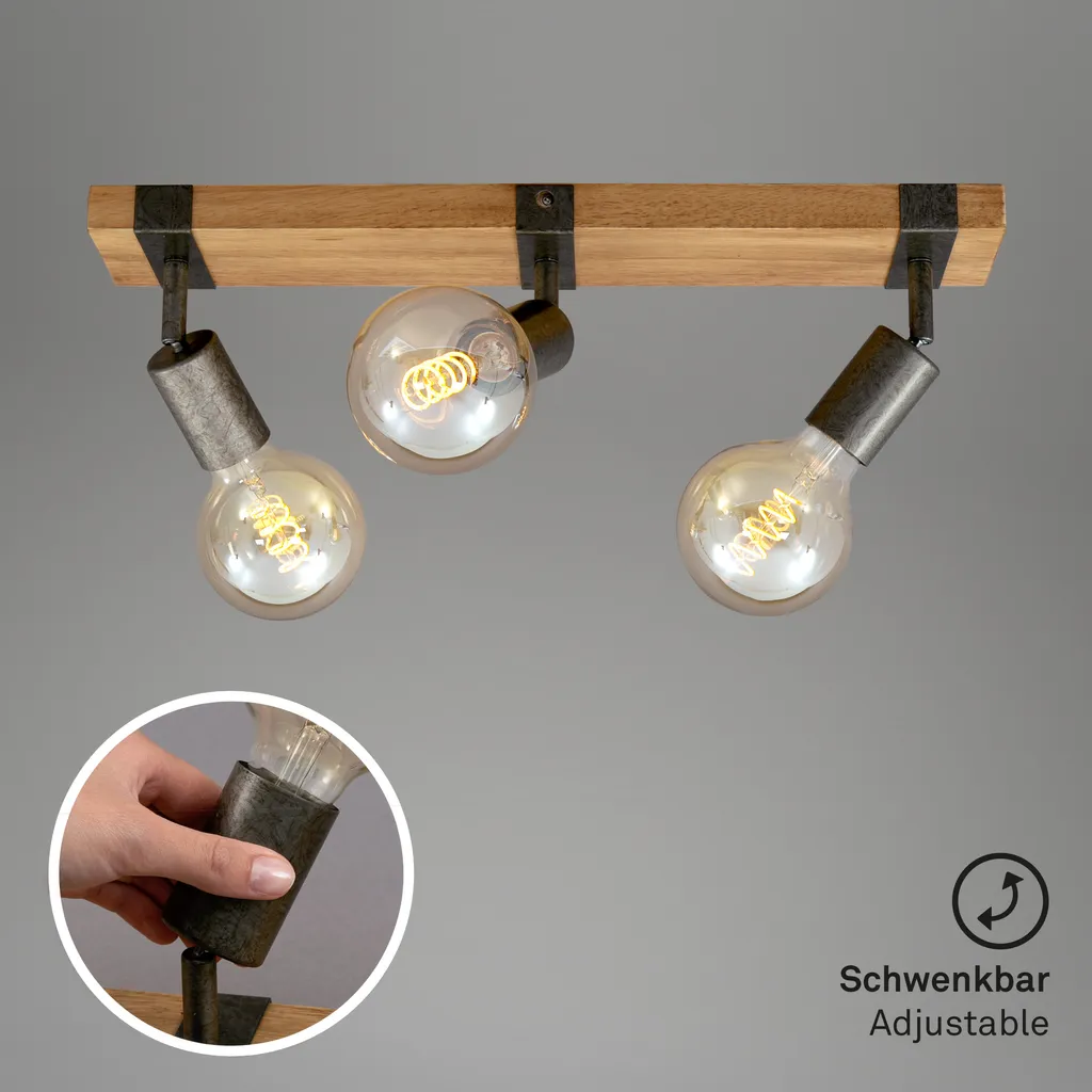 Recensione Faretto Briloner 3 Luci E27: Metallo e Legno di Qualità - 3