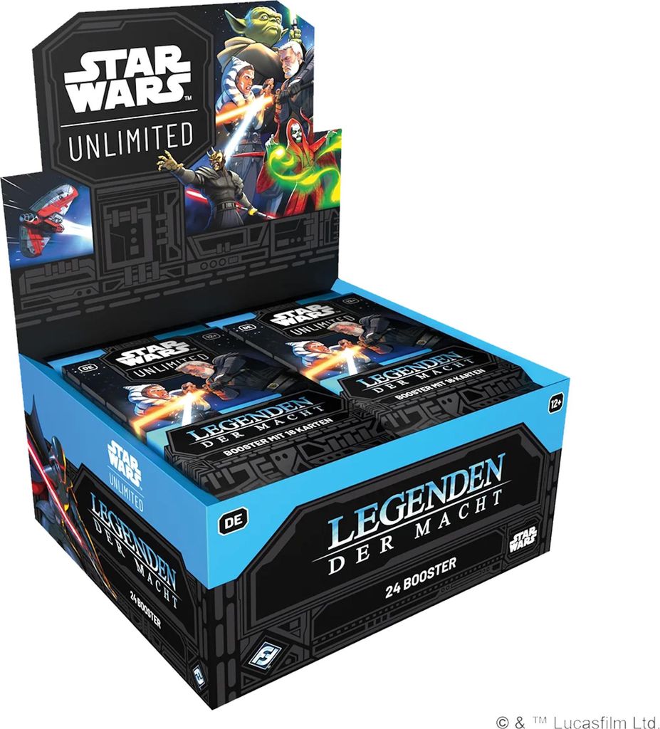 A display box of Star Wars Unlimited trading card game booster packs.