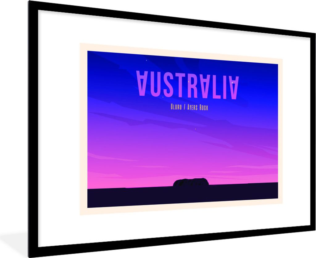 MuchoWow MuchoWow Gerahmtes Poster Illustration des Uluru in Australien 90x60 cm - Poster mit zchwarzem Bilderrahmen - Wanddekoration - Fotos