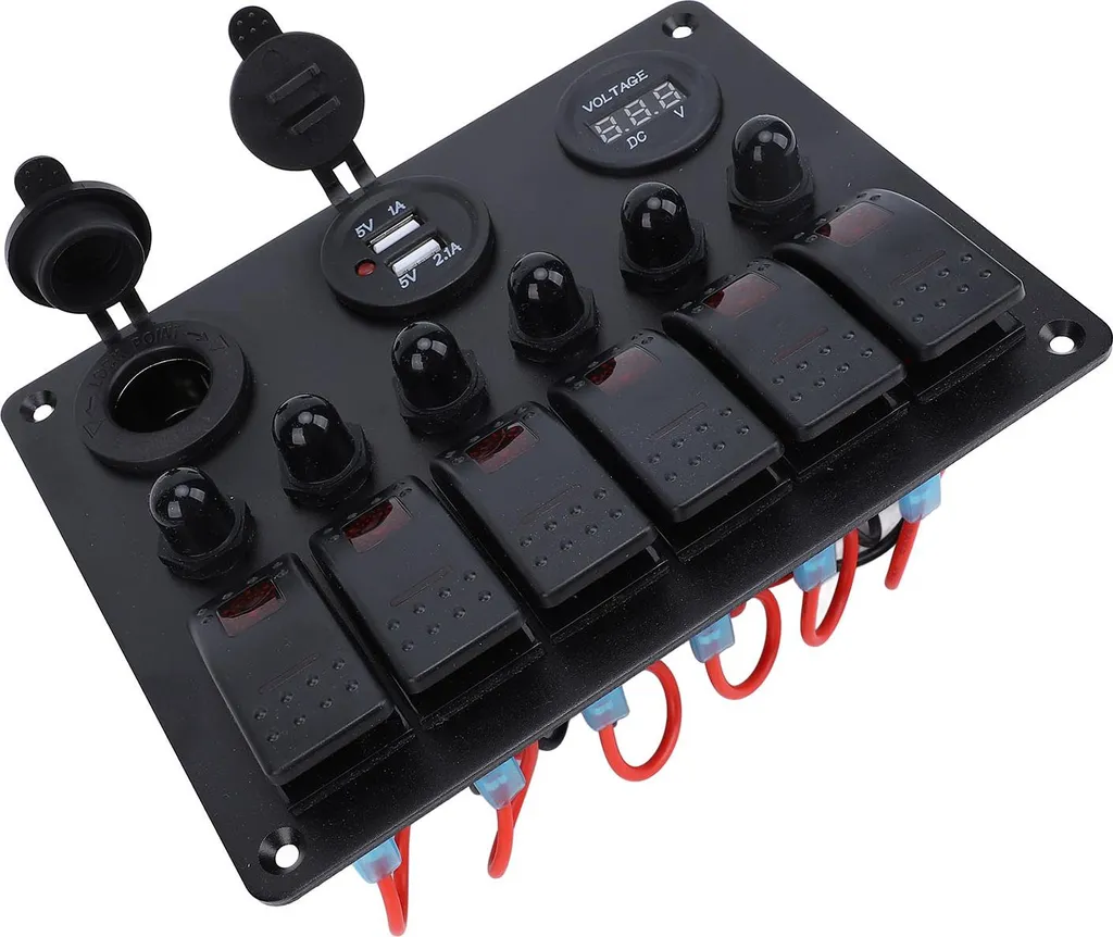 Panneau de commutation 12V 24V à 6 interrupteurs avec voltmètre LED rouge - 4
