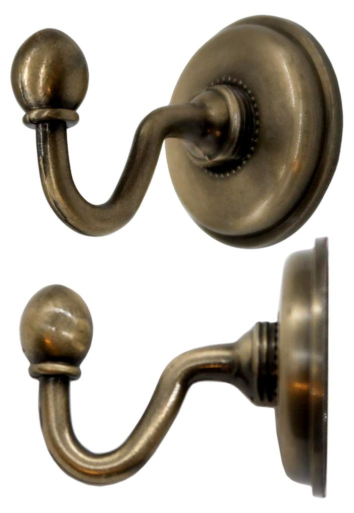 2 Antike Handtuch-Haken aus Messing und Eisen, Wandhaken, Bronze, 48x59mm, 2er Set