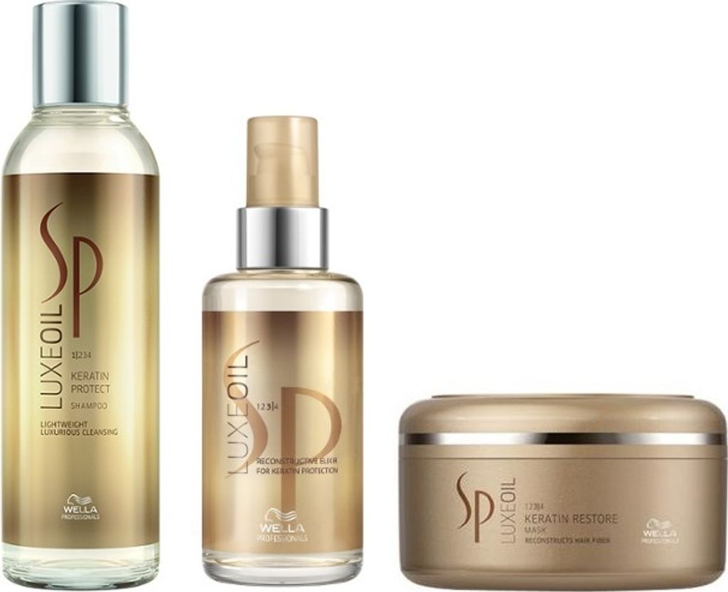 Wella | Pflege Set - Luxe Oil Keratin Shampoo 200ml + Maske 150ml + Elixier 100ml - Regeneration - Glanz - Schutz