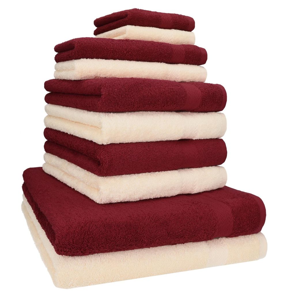 Betz 10-tlg. Handtuch-Set PREMIUM CLASSIC 2 Duschtücher 4 Handtücher 2 Gästetücher 2 Seiftücher Farbe: dunkelrot & beige