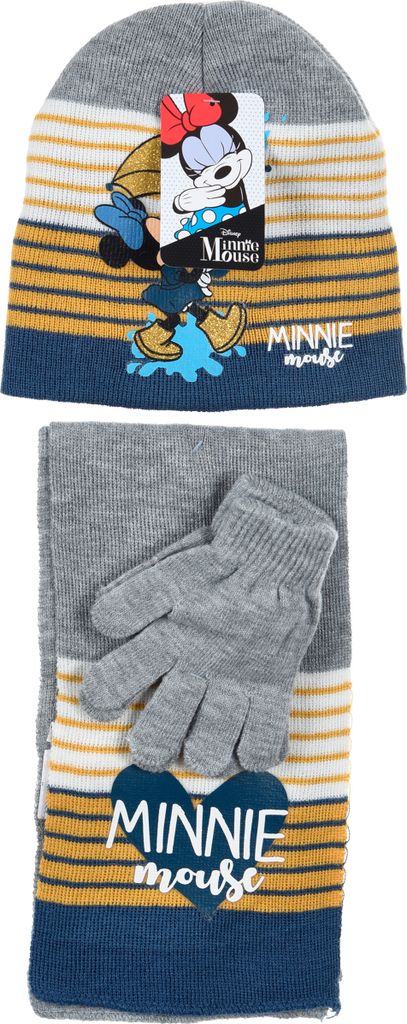 Minnie Mouse Kinder Winter Set 3 tlg. Mütze, Handschuhe und Schal Mädchen, Farbe:Grau, Größe:52