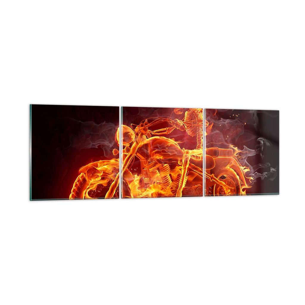 Bilder auf glas - Motorrad Flammen Skelett - 120x40cm - Glasbilder - Wandbilder - Kunstdruck - zum Aufhängen bereit - Wanddekoration aus Glas - Gl...