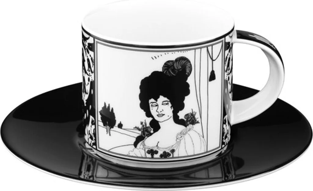 Tazza da caffè in porcellana fatta a mano con il motivo del ritratto di Audrey Beardsley da 0,21 litri - qualità eccellente della fabbrica di porcellana di Tettau - bellissima tazza