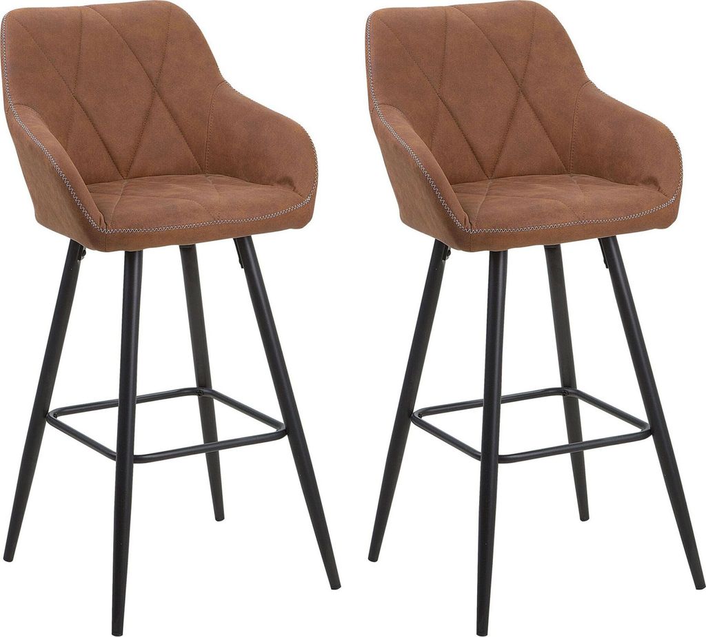 BELIANI Trendy Barstuhl 2er Set Goldbraun Stoff 104 cm Produktbild 