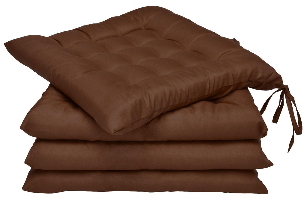 Beautissu 4er Set Stuhlkissen 40x40 mit Bändern Lea, Braun