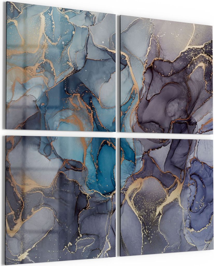 DEQORI Glasbild Echtglas 4x50x50 cm 'Stilvoller Tinteneffekt' Wandbilder XXL groß