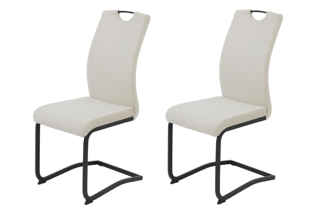 Hela Tische, 2er Set Freischwinger Riga, Bezug Samt Cord Beige, Vierkantrohr Gestell Schwarz, Lehne mit Griff, ergonomischer Rücken, 120kg belastbar