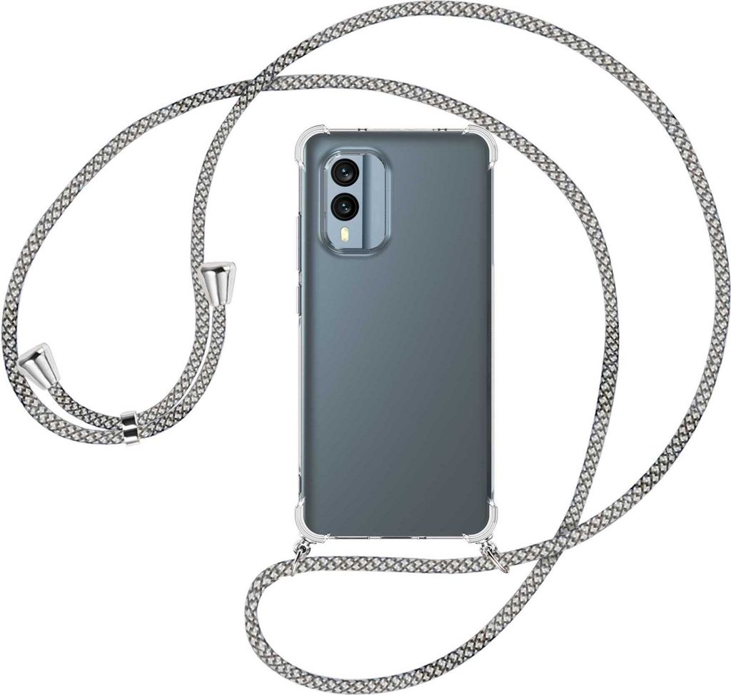 Handykette Backcover-Schutzhülle mit Band (Metall silberfarben) für Nokia X30 5G (6.43'') - weiß/grau kariert