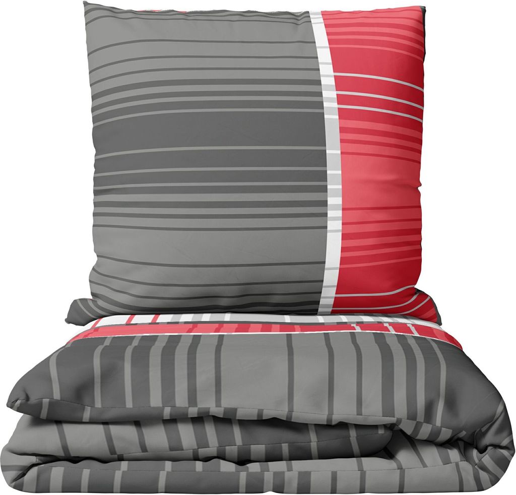 Mikrofaser Bettwäscheset Gestreift 135x200 cm Weiß Produktbild 