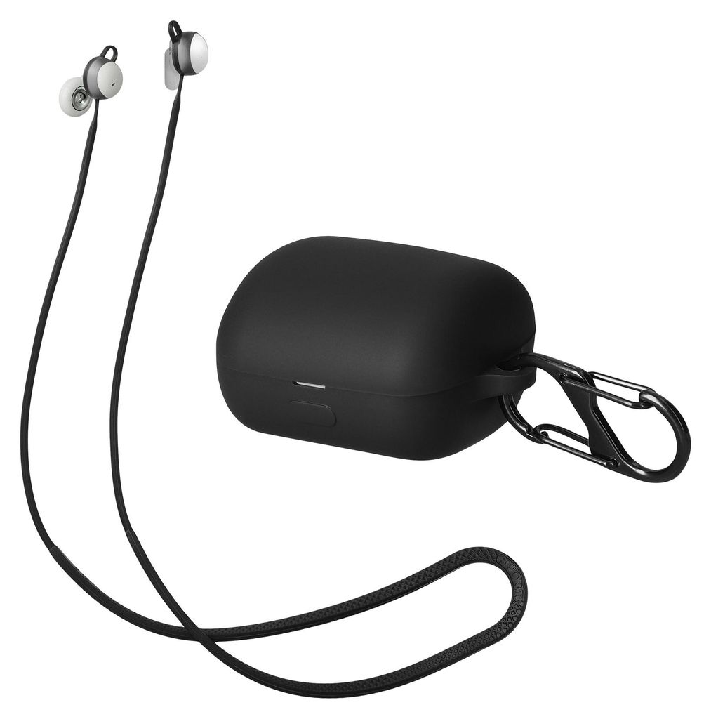 kwmobile 2in1 Set Hülle und Halteband kompatibel mit Sony LinkBuds WF-L900 Case - Kopfhörer Band Strap 80 cm - Schwarz Schwarz