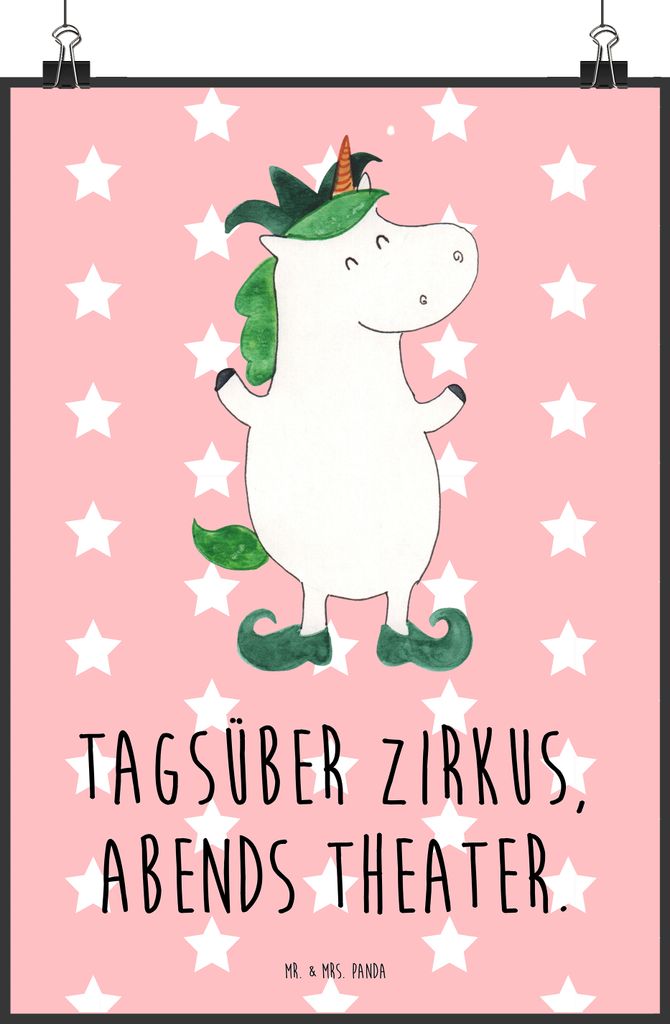Mr. & Mrs. Panda Bild Einhorn Joker DIN A2 - Rot Pastell - Geschenk, Unicorn, Einhörner, Mittelalter, wanddeko, Hofnarr, Wandbild, Plakat, drucke,...