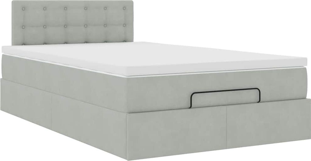Ottomanische Bett mit Matratze Hellgrau 120x190 cm Samt