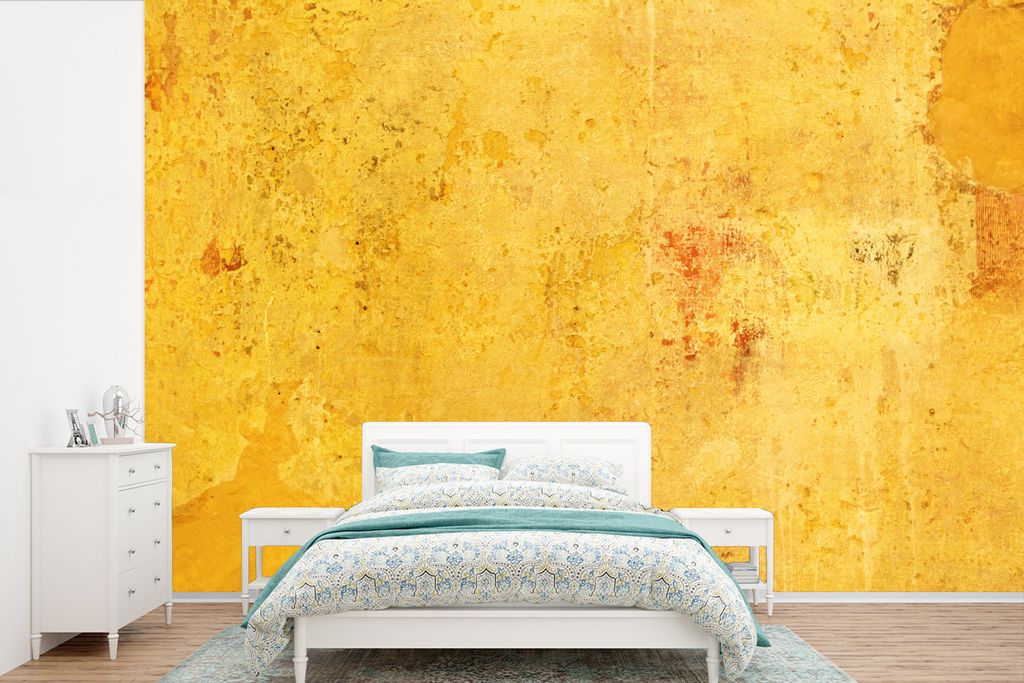 MuchoWow Fototapete für Wohnzimmer oder Schlafzimmer Wandtapete Vinyl Motivtapete Wand - Gelb - Stein - 450x300 cm - Gemusterte