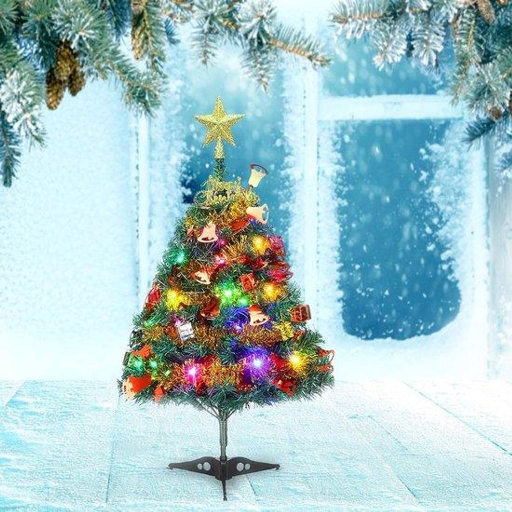 Unyqoos Kompakter künstlicher Weihnachtsbaum mit Beleuchtung für atmosphärische Tischdekoration