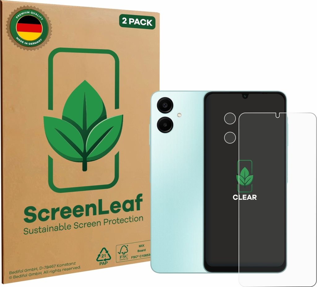 2x ScreenLeaf Schutzfolie für Samsung Galaxy A06 5G (Display+Kamera) nachhaltiger Displayschutz Display Schutz Folie Klar Transparent