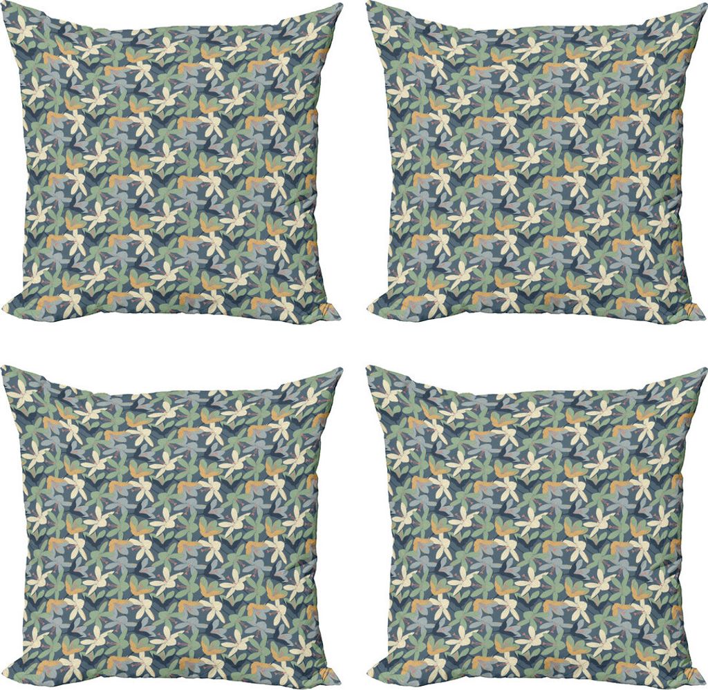 ABAKUHAUS Blumen Kissenbezug Set (4 Stück), Pastellkunst Krokusse Blossom, Moderner Doppelseitiger Digitaldruck, 40 cm x 40 cm, Schiefer-Blau Mult...