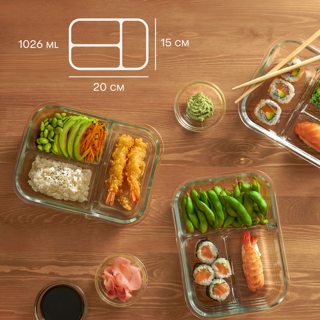 Meal Prep Boxen Glas 3 Fächer
