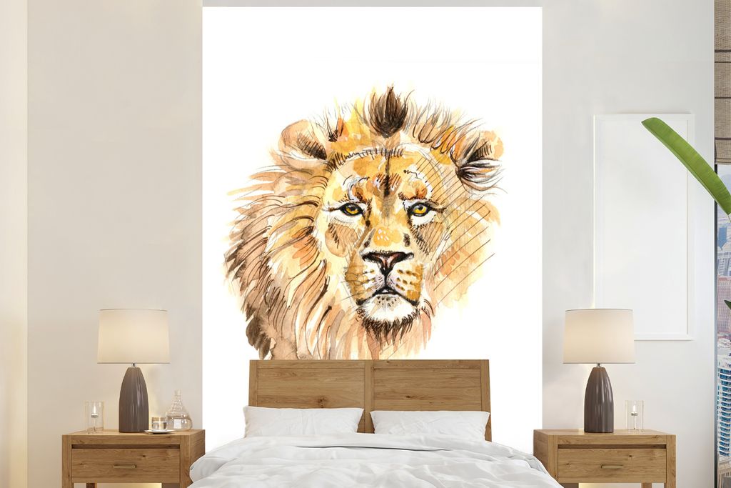 MuchoWow Fototapete für Wohnzimmer oder Schlafzimmer Wandtapete Vinyl Motivtapete Wilde Tiere - Illustration - Farben - 200x300 cm - Wanddekorat...