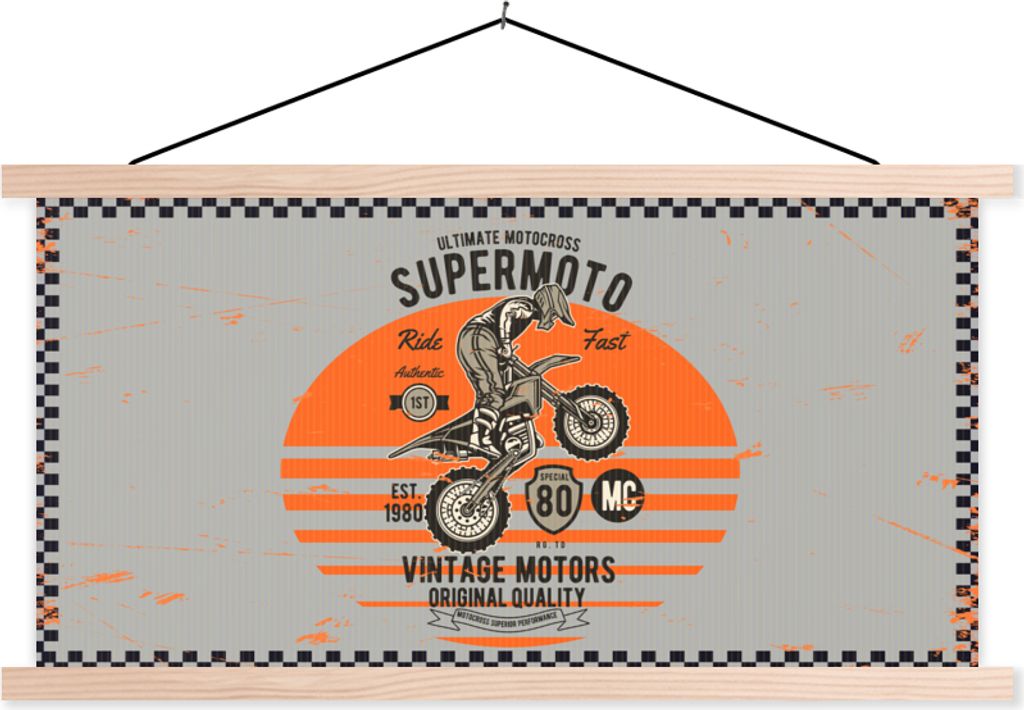 MuchoWow Textilposter Mancave - CrossMotorrad - Vintage - Zitate 60x30 cm mit holzfarbenen Rahmen - Dekoration