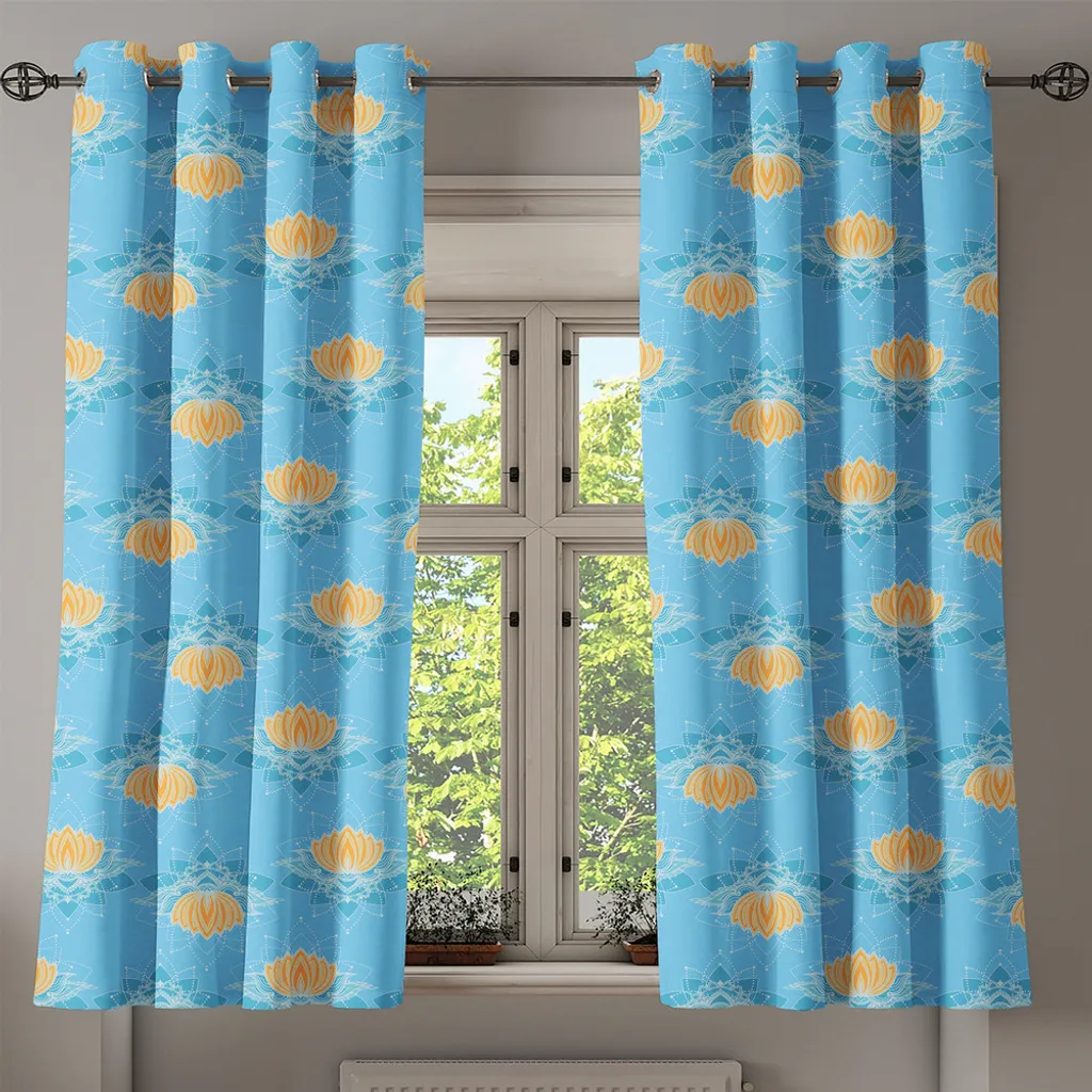 Rideau à œillets ABAKUHAUS Lotus Bleu Marigold et Blanc 280x175 cm