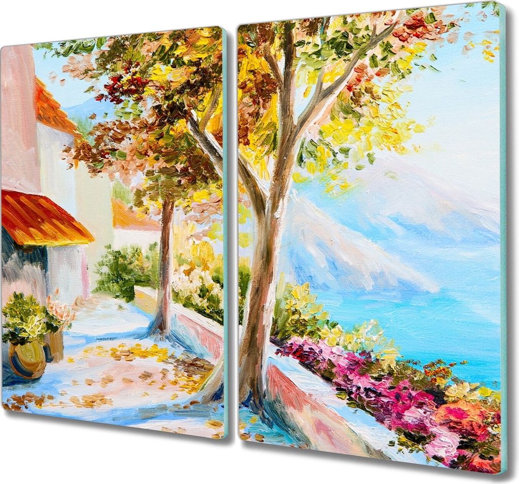 Coloray Schneidebrett Herdabdeckplatte 2x30x52 cm Kochplattenabdeckung Hackbrett Küchenbrett - Bäume Meer Himmel