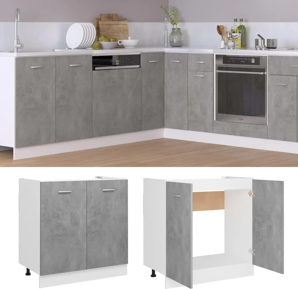 Mobile Base Lavello 80cm Grigio Cemento - Sottolavello Legno 80x46