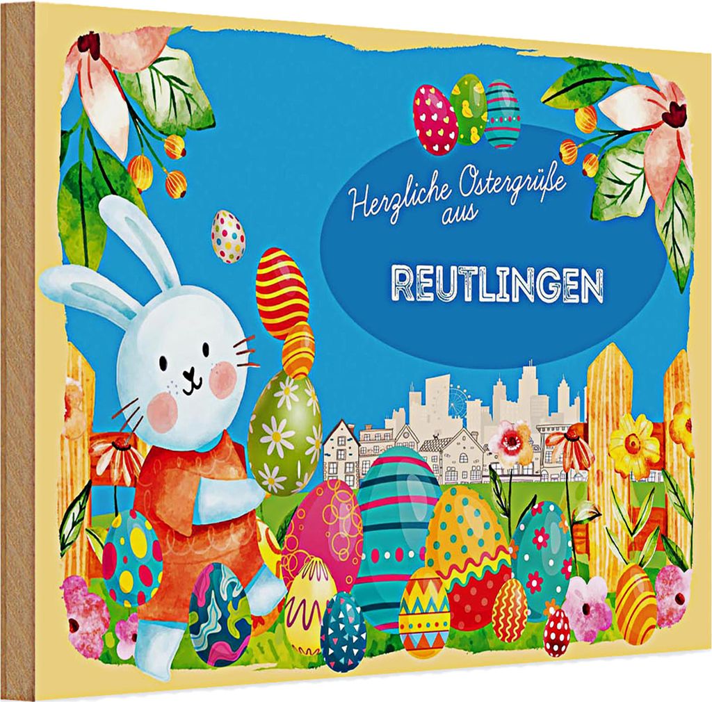 Holzschild Ostern Ostergrüße 30x20cm REUTLINGEN