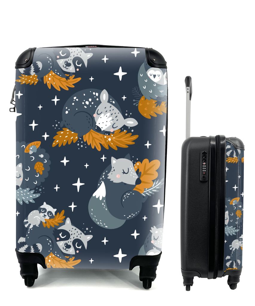 MuchoWow Koffer Handgepäck Trolley Rollkoffer Kleine Reisekoffer mit 4 Rollen - Muster - Tiere - Sterne - Cabin Size < 55x40x23 cm & 55x40x20 cm...