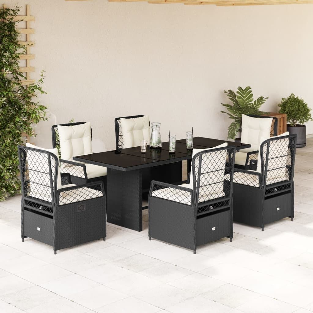 Langlebig Gartenmöbel Set Balkonmöbel-Set 7-tlg. Garten-Essgruppe mit Kissen Schwarz Poly Rattan - Gartenmöbelgarnituren Octo3740819 4parcel
