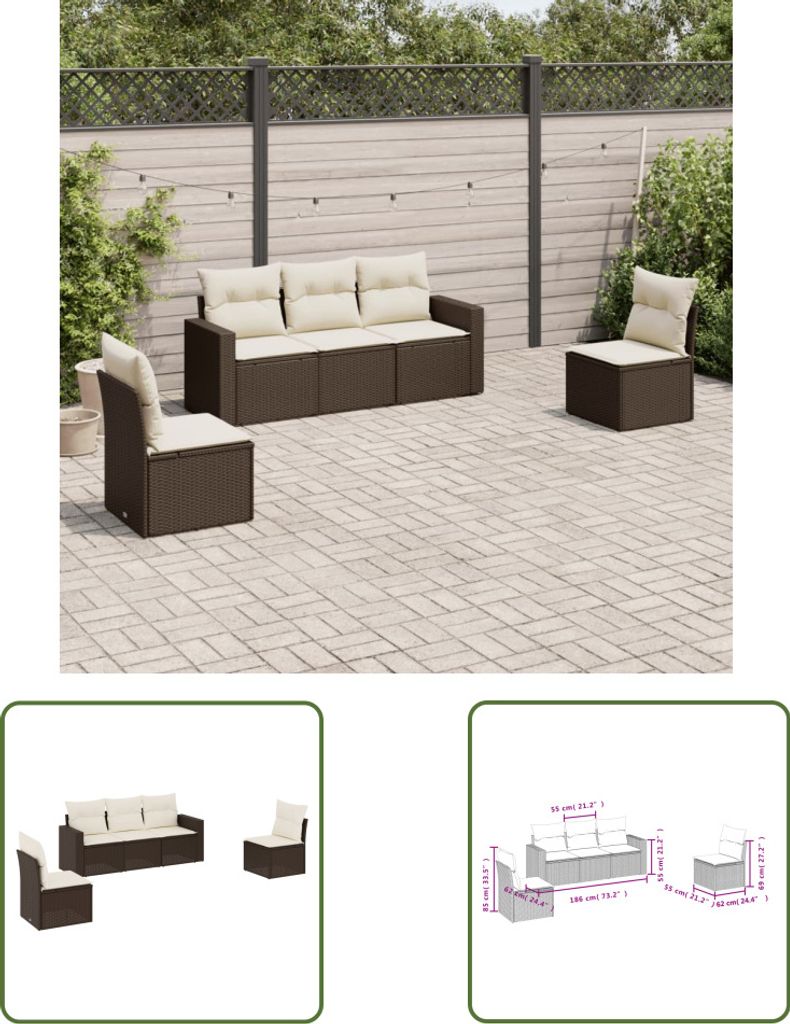 The Living Store 5-tlg. Garten-Sofagarnitur mit Kissen Produktbild 
