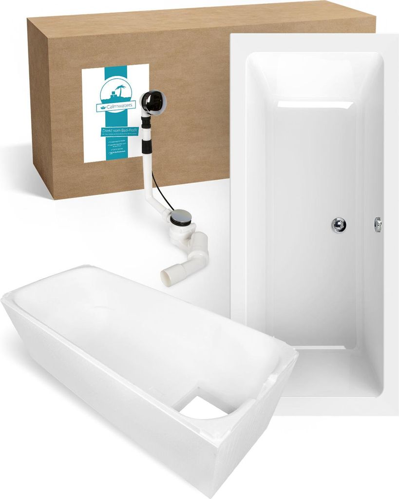 Calmwaters Premium Badewanne Komplettset 180x80 cm mit Wannenträger & Ablaufgarnitur, EU, Duobadewanne für 2, Set Acryl-Badewanne rechteckig, ...