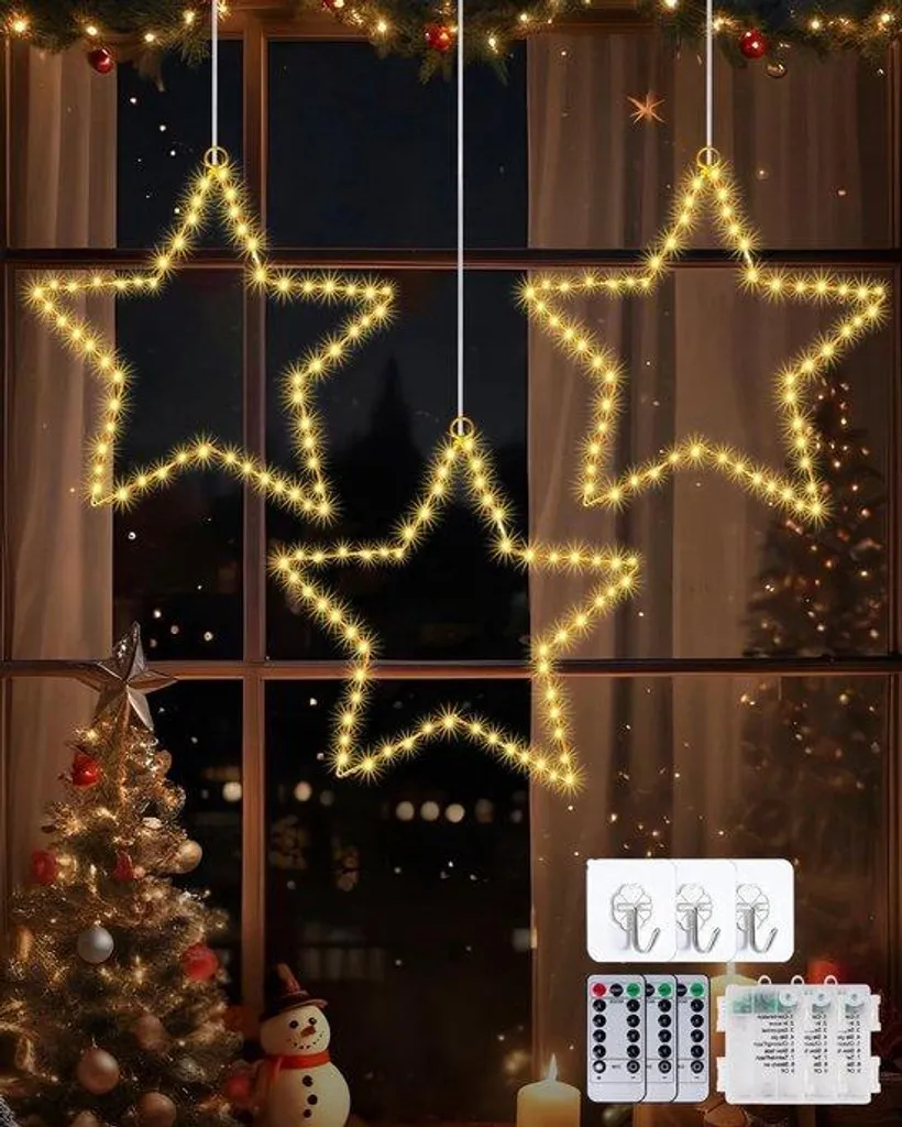 Rideau Lumineux Étoiles de Noël LED 8 Modes pour Décoration Fenêtre et Mur
