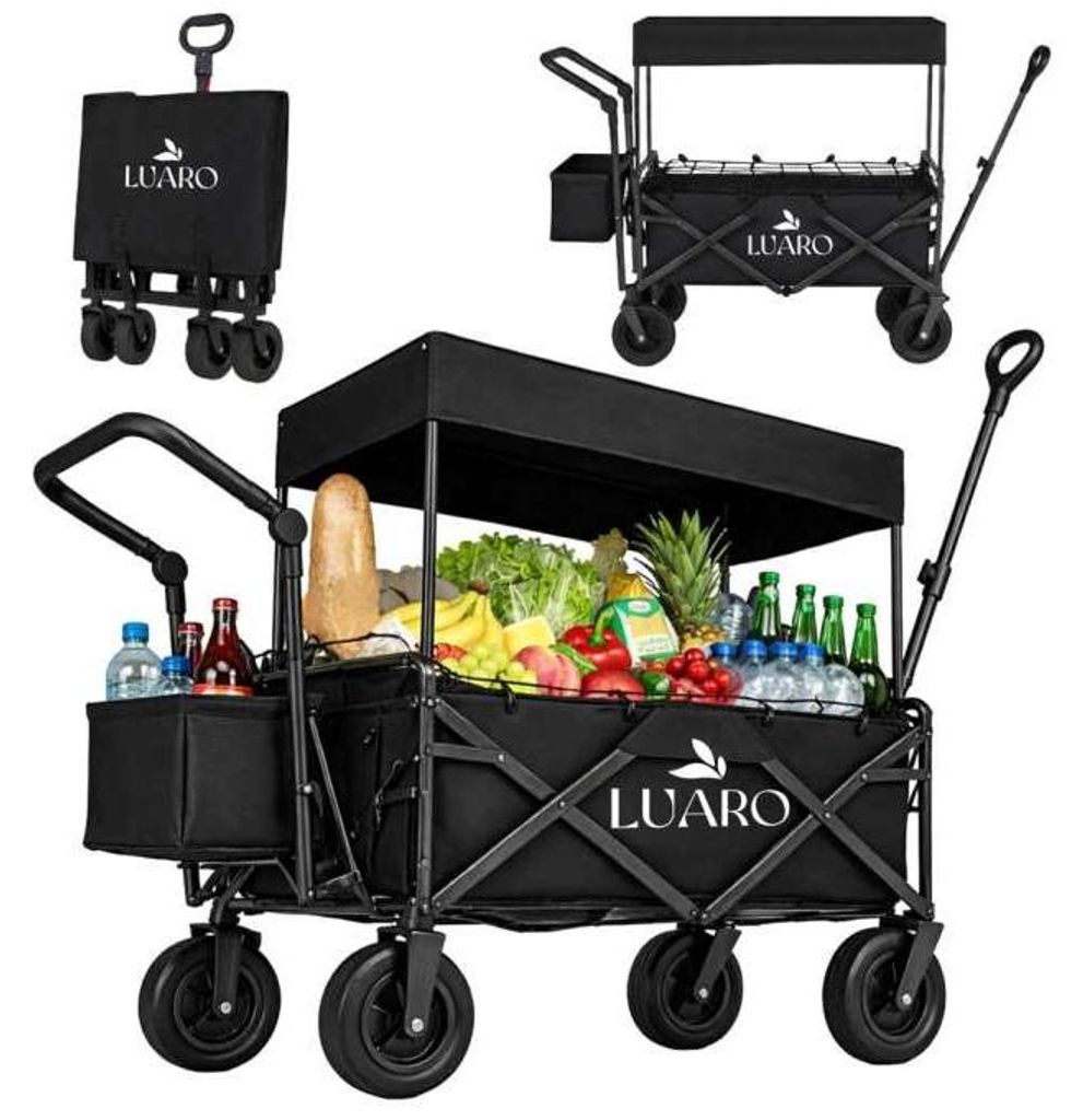 Skládací plážový vozík LUARO se stříškou a síťkou, černý Obrázek produktu 